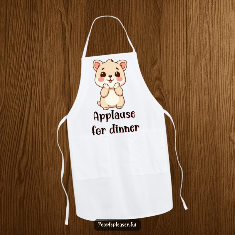 Funny Apron: An animal character in an apron, clapping its paws with great enthusiasm.