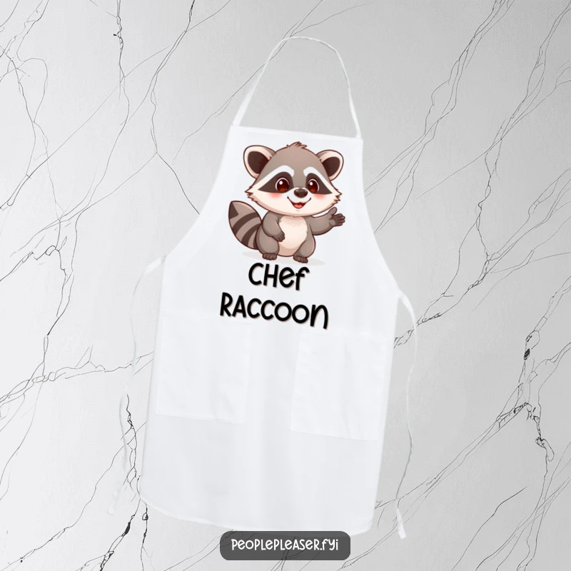 Funny raccoon apron showing a curious character offering a helping hand, perfect for cooks who enjoy humor and heartwarming animal themes.