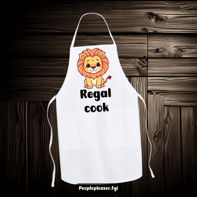 Funny apron showing a proud lion with a gentle smile, perfect for a humorously regal kitchen.