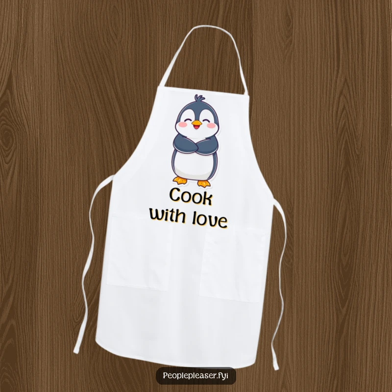 Funny Penguin Apron: A delighted penguin character offers a warm hug, ready to assist in the kitchen. Great funny gift!