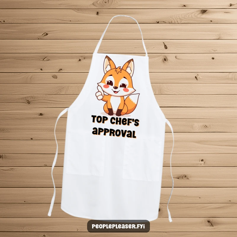 Funny Fox Apron showing a smiling fox character giving a thumbs up, perfect for kitchen use and gifting to cheerful individuals.