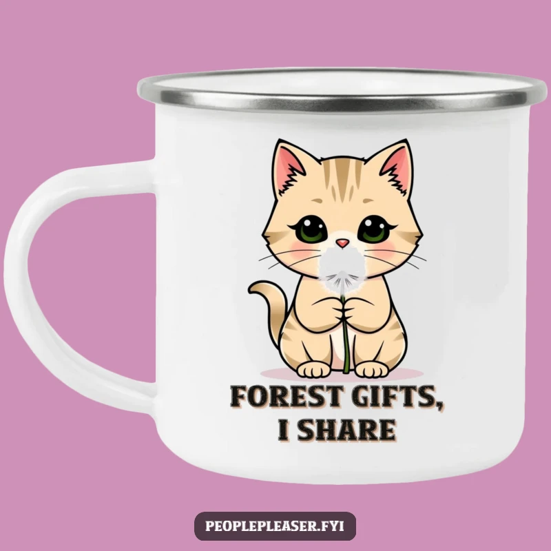 Funny Cat Camping Mug: Charming Dandelion Offering, A Whimsical Outdoor Gift