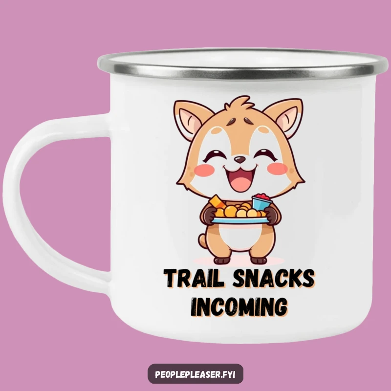 Funny Enamel Camping Mug - Smiling Animal Snacks - Outdoor Treat Holder