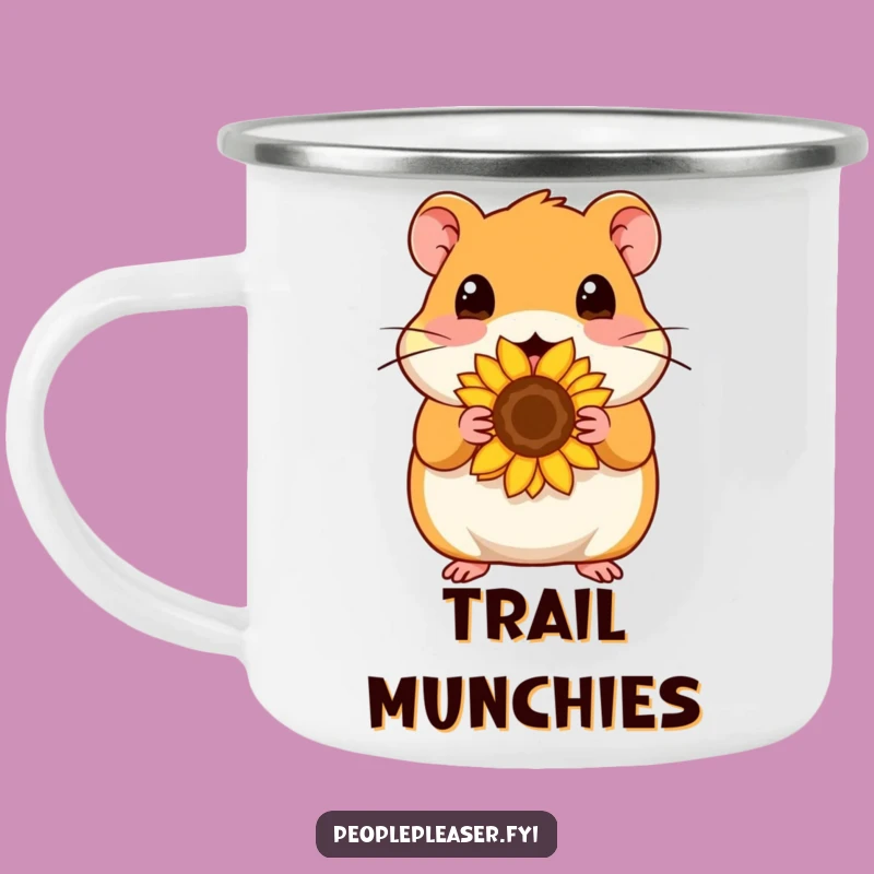 Funny Hamster Seed Camping Mug: Enjoy the outdoors with a content hamster and its sunflower seed, a perfect funny gift.