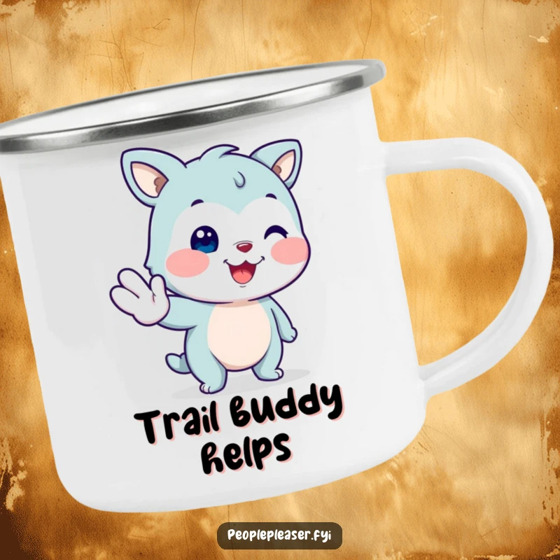 Funny smiling animal camping mug, offering a helping paw in the wilderness, a humorous and durable vessel for kind moments.
