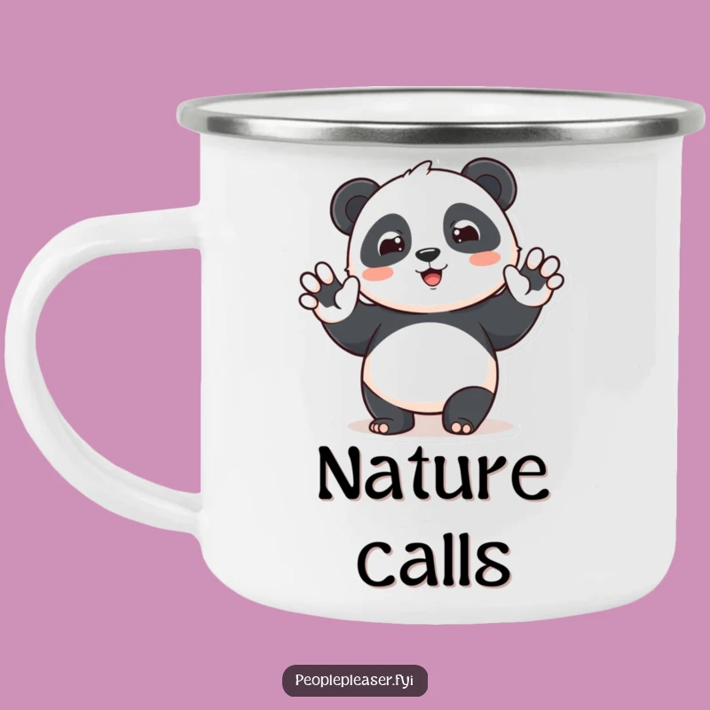 Funny Panda Campfire Mug: Waving Character Mug, Adventurous & Hilarious Gift!
