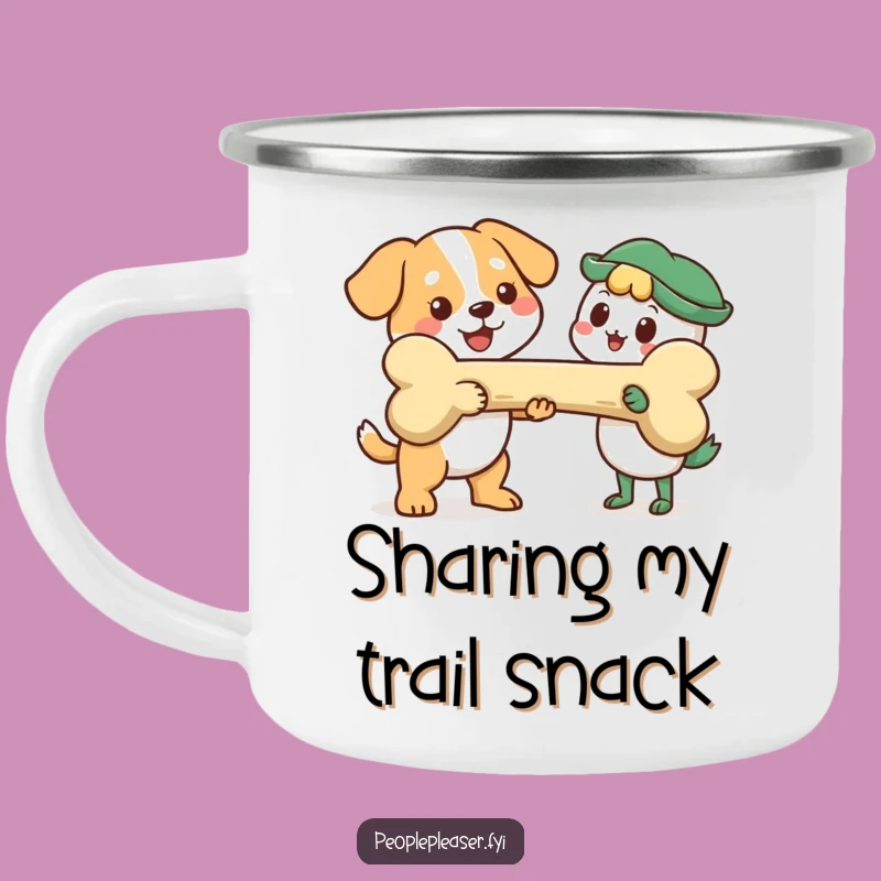 Funny Dog Bone Camping Mug: Enjoy the outdoors with a cheerful dog and its giant bone, a perfect funny gift.