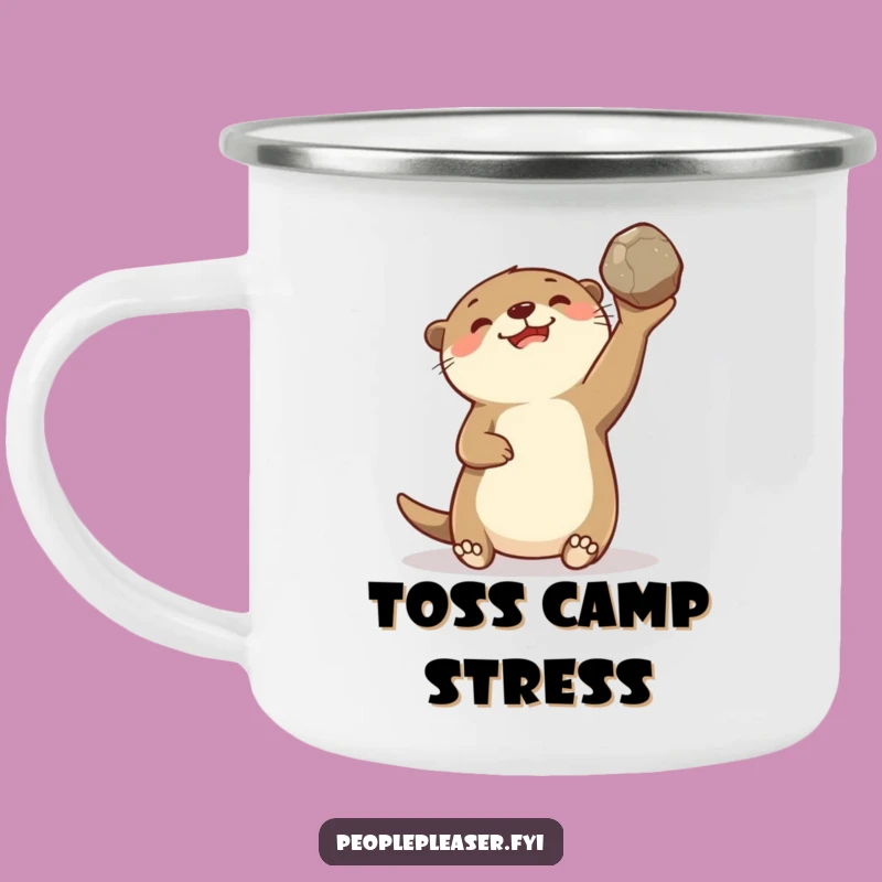 Funny Otter Tossing Stone Camping Mug: Adventure-Ready and Hilarious