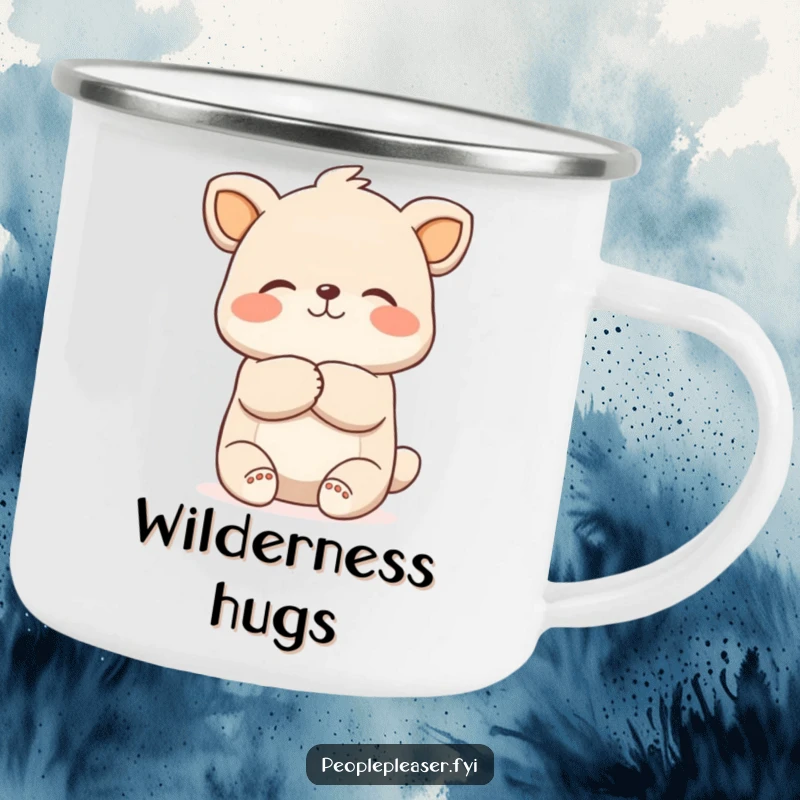 Funny Hugging Animal Camping Mug: A rugged mug with a sweet animal character giving a comforting hug, ideal for nature lovers.