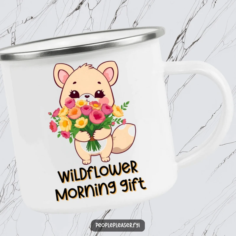 Funny cute animal camping mug, offering a large bouquet in the wilderness, a humorous and durable vessel for sweet moments.