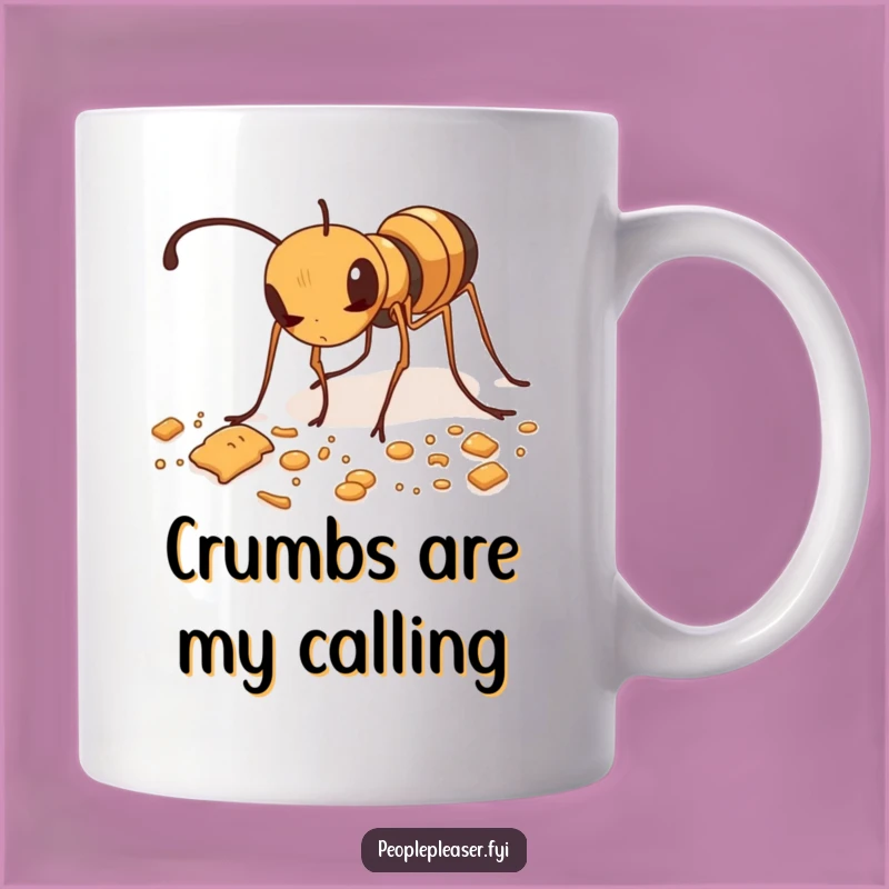 Funny Ant Tidying Mug: Diligent ant cleaning crumbs, a funny gift for neat freaks.