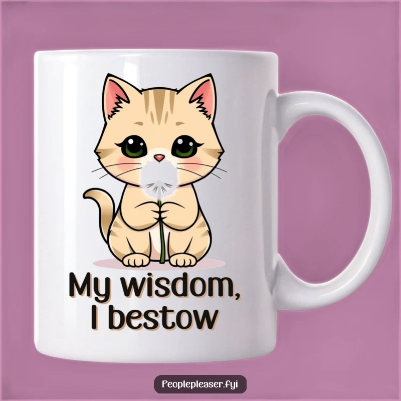 Funny Cat Gift Mug: Charming Kitty Offers Dandelion Puff, A Whimsical Present