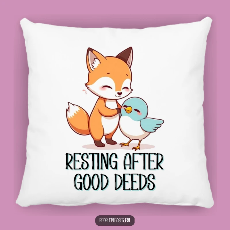 Funny Fox Helping Bird Pillow: Soft Comfort & Comical Charm, Great Funny Gift