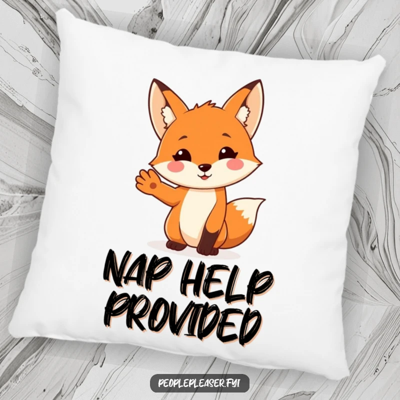 Funny Fox Pillow: A content fox character extends its paw, offering comfort and a friendly smile. A cozy funny gift!