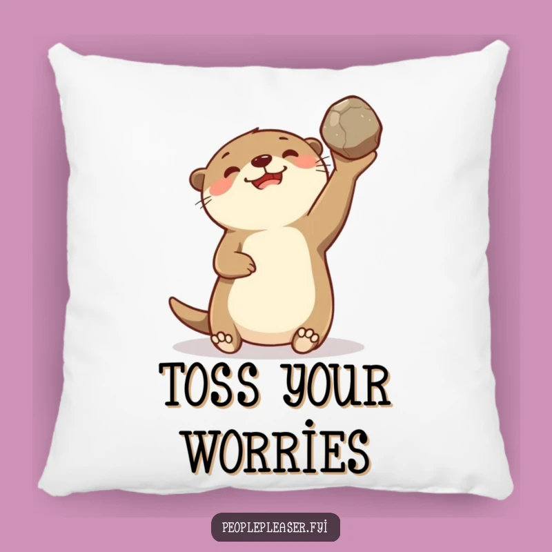Funny Otter Tossing Stone Pillow: Comfy Cushion with a Hilarious Twist
