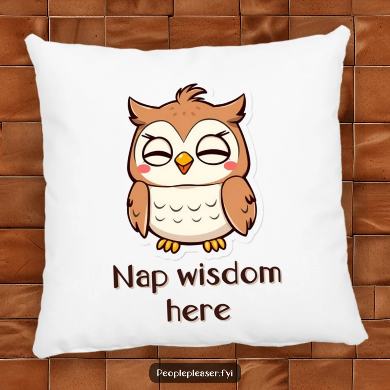 Funny Owl Pillow: A content owl character nods approvingly, offering comfort and a wise smile. A cozy funny gift!