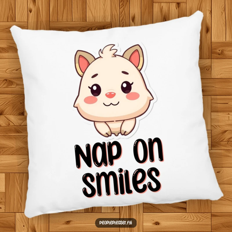 Funny Satisfied Animal Pillow: A soft pillow illustrating an animal character thoroughly pleased by a cheerful, happy face.