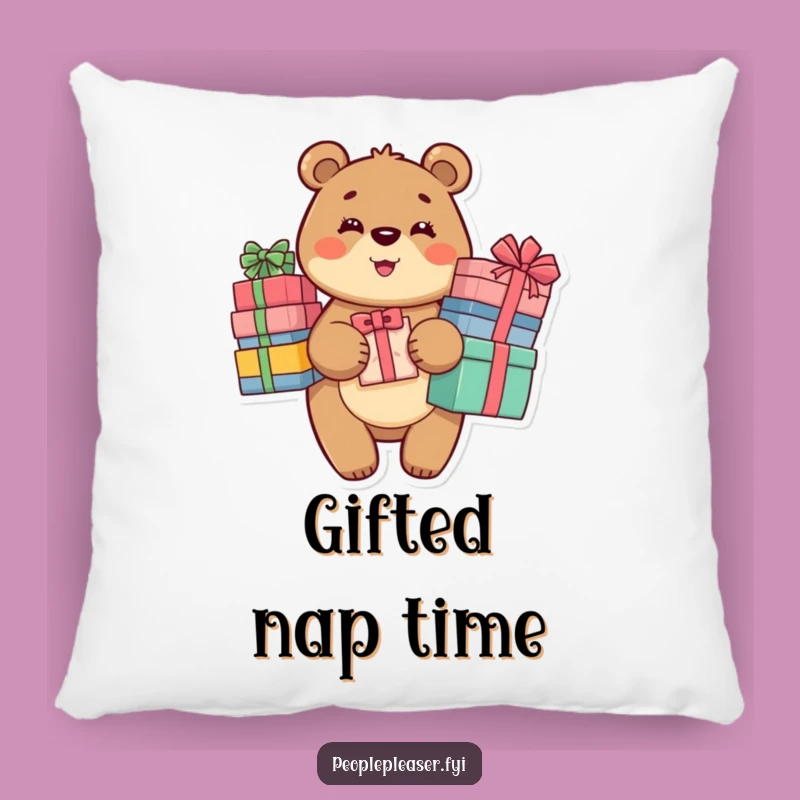 Funny Bear Gift Pillow: Cozy Bear with Presents, Soft & Funny Gift for Comfort!