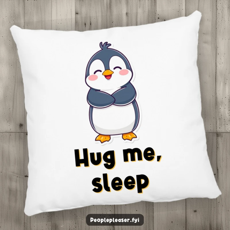 Funny Penguin Pillow: A delighted penguin character gives a warm hug, offering comfort and a cheerful smile. A cozy funny gift!