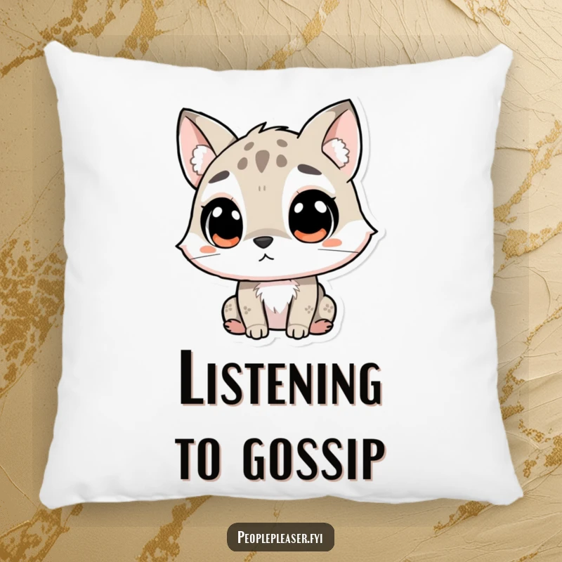 Funny Pillow displaying a cute, curious animal character with large, attentive ears, listening intently, perfect for adding a thoughtful touch.
