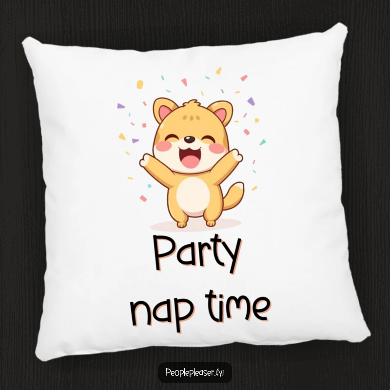Funny Pillow: An animal character joyfully throwing confetti, bringing a festive atmosphere.