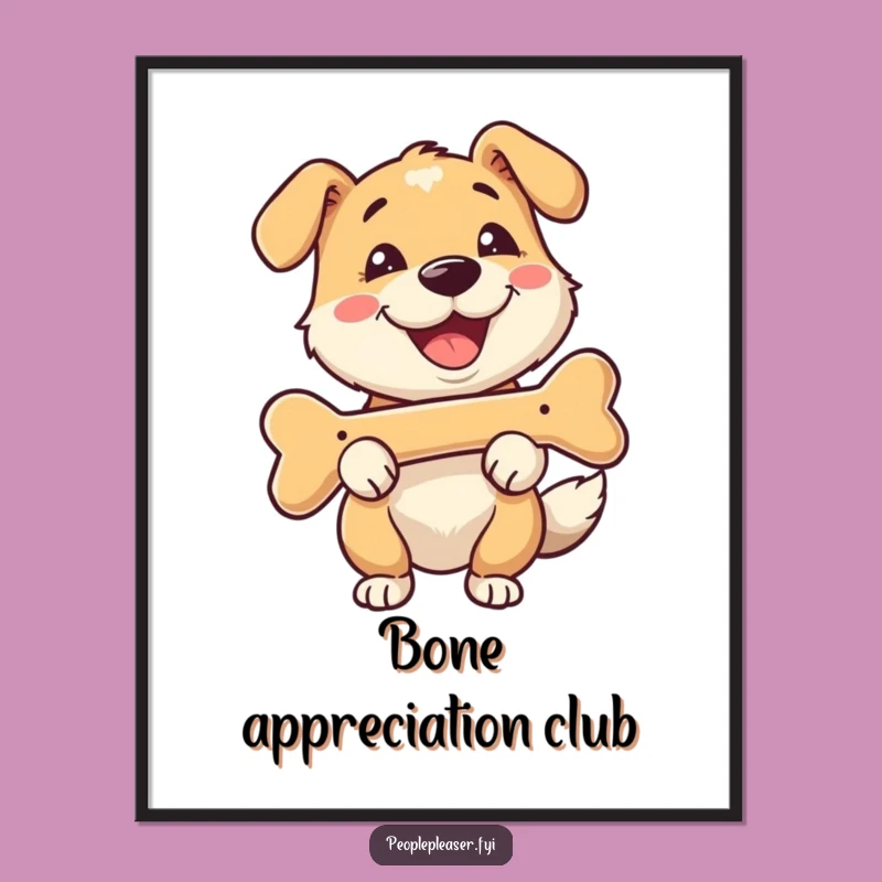 Funny Happy Dog Bone Fetch Digital Art - Instant Dog Decor Gift