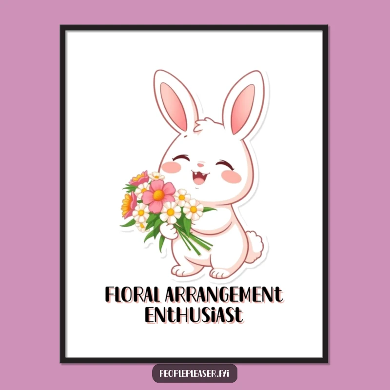Funny Cheerful Bunny Flower Digital Art - Instant Spring Decor Gift