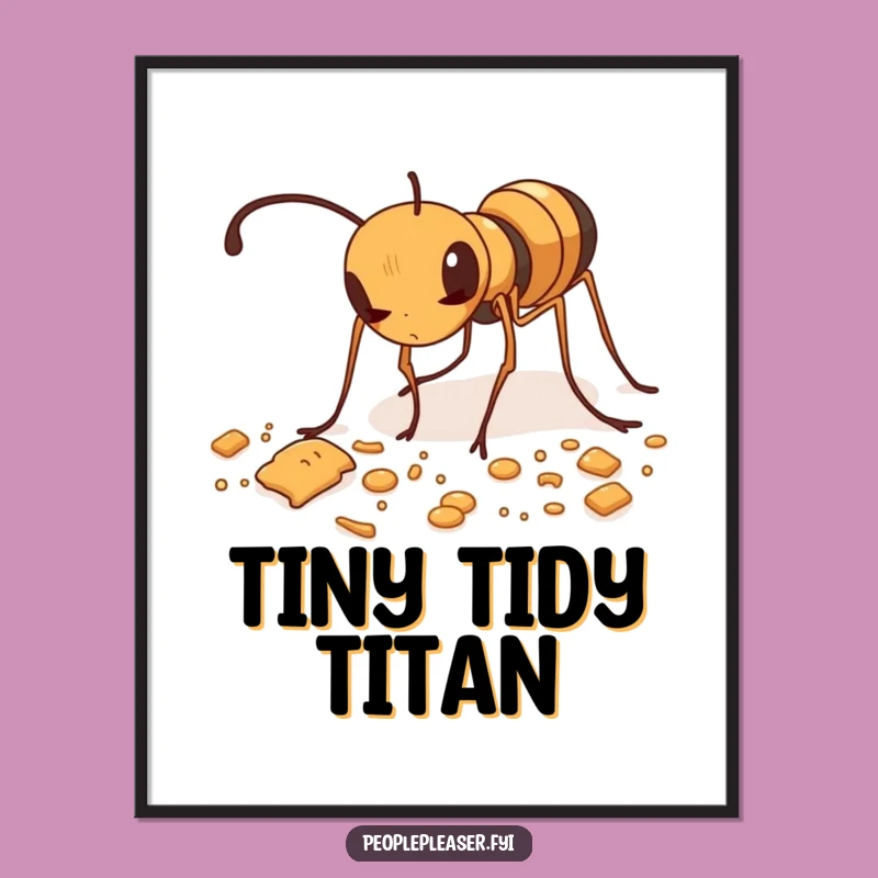 Funny Ant Tidying Digital Art: Printable art of an ant cleaning crumbs, a funny gift.