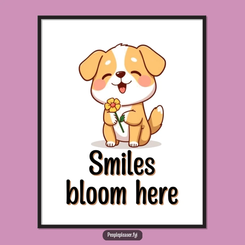 Funny Dog Digital Print: Cheerful Pup Flower Art, Instant Funny Gift for Walls!