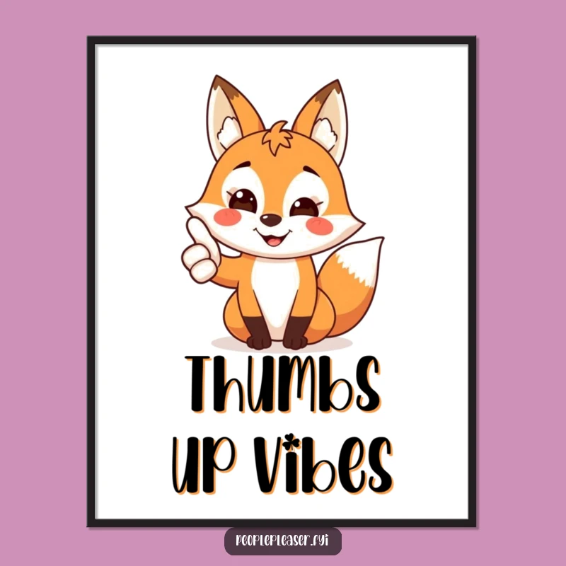 Funny Fox Thumbs Up Digital Art: Vixen's Approval, Instant Funny Gift for Walls!