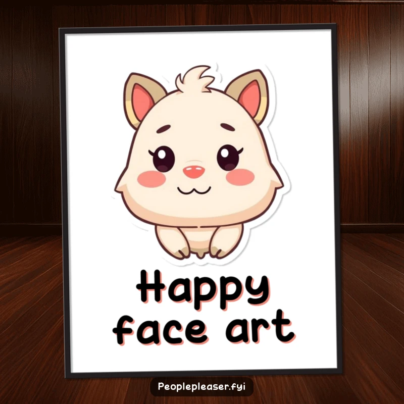 Funny Happy Animal Digital Art: A printable artwork of a delighted animal character gazing joyfully at a happy, smiling face.