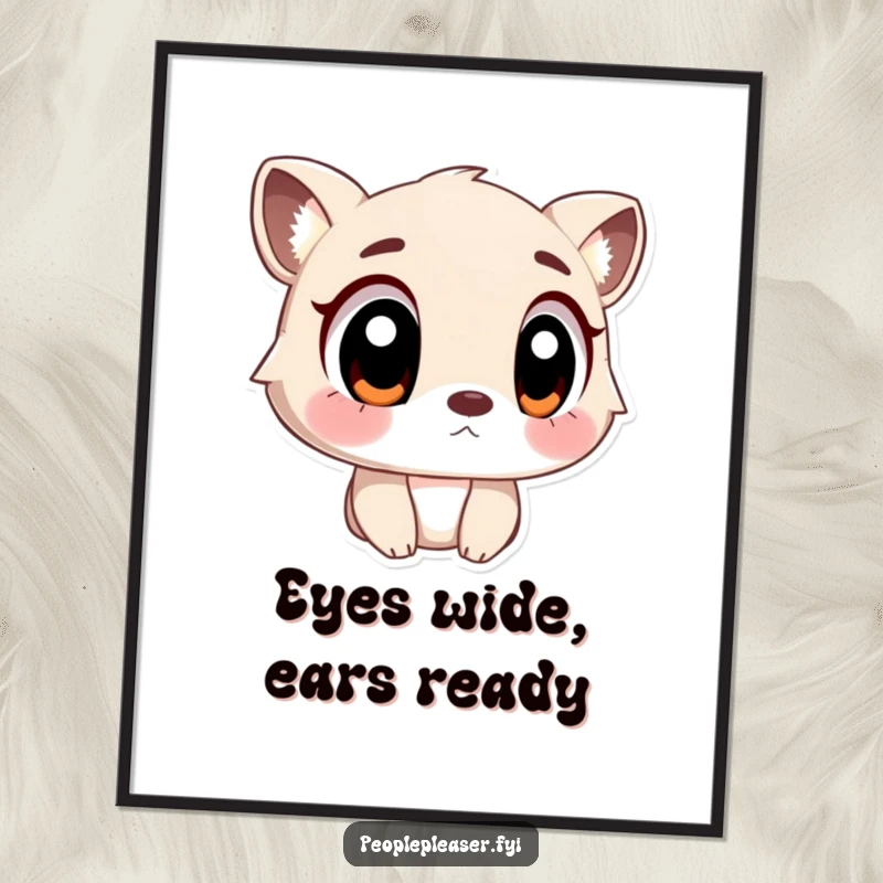 Funny Digital Art Print of an animal character with large, empathetic eyes, capturing the essence of attentive listening.