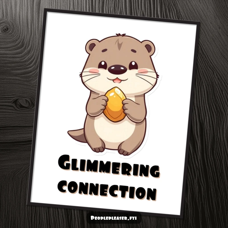 Funny digital art of a playful otter happily sharing a shiny stone, symbolizing friendship and generosity.