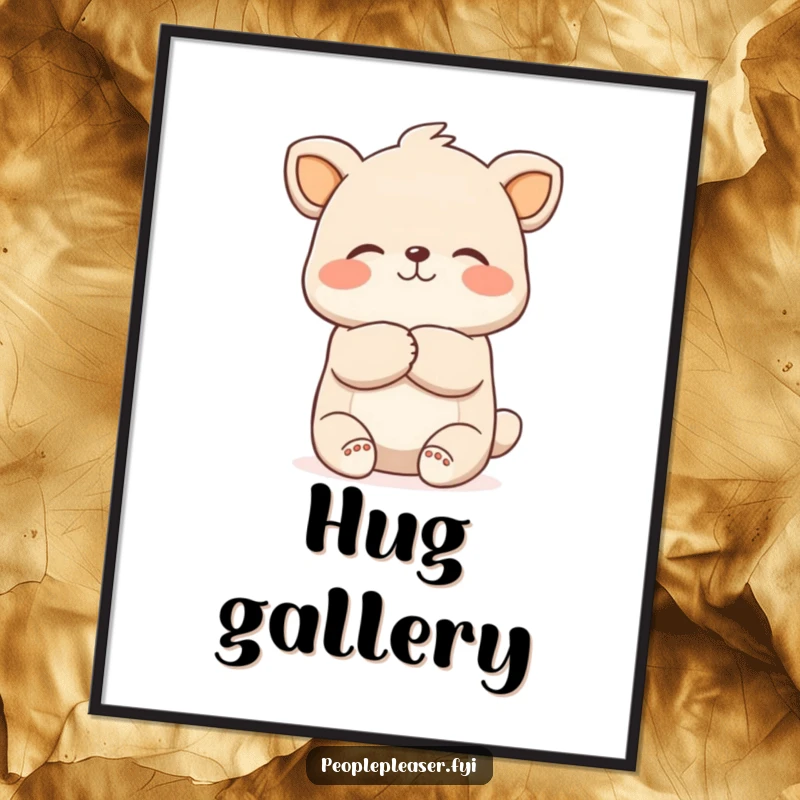 Funny Gentle Hug Digital Art: A downloadable print of a sweet animal character giving a warm, uplifting hug.