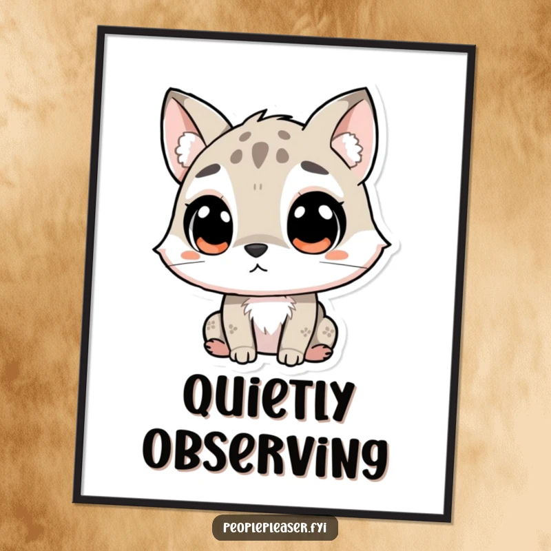 Funny Digital Art Print of a curious animal character with perked ears, listening intently, bringing playful intrigue and humor to any room.