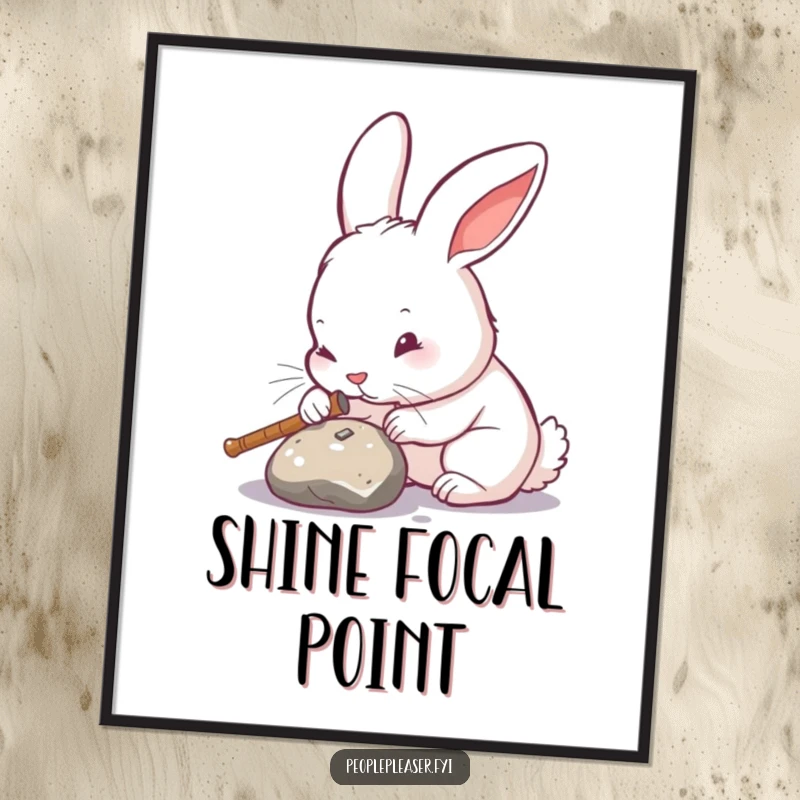 Funny rabbit digital art print, intensely polishing an object until it gleams, conveying a humorous dedication to detail and perfection.