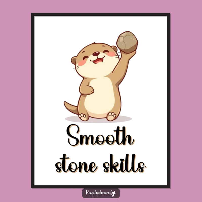 Funny Otter Tossing Stone Digital Art: Instant Hilarious Decor for Your Space