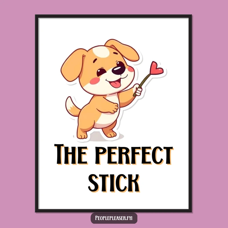 Funny Dog Fetching Stick Digital Art: Instant Playful Decor for Your Space