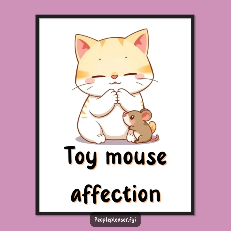 Funny Cat Grooming Mouse Digital Art: Instant Cozy Decor for Your Space