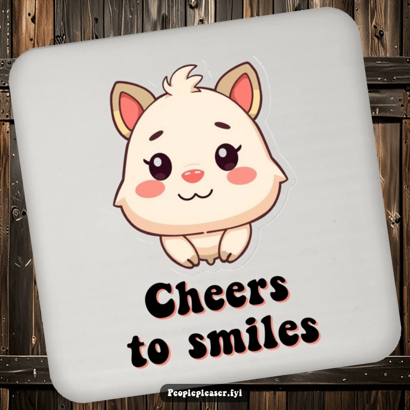 Funny Satisfied Animal Coaster: A coaster featuring a content animal character looking with pleasure at a happy, smiling face.