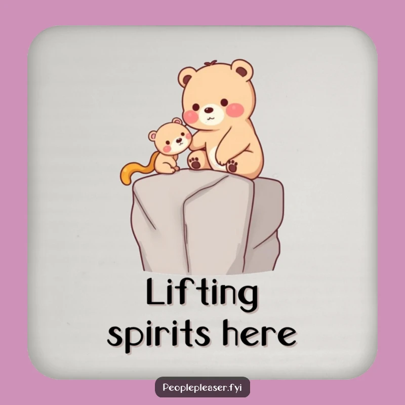 Funny Bear Helping Coaster Set: Protect Surfaces with this Funny Gift