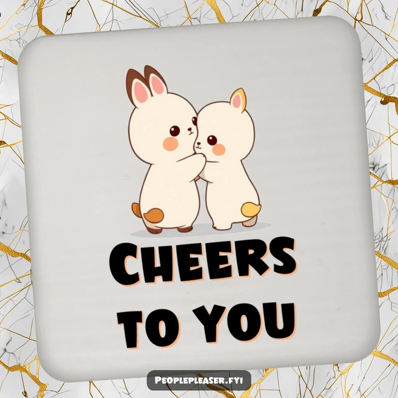 Funny drink coasters with a small animal character offering a gentle pat on the back, symbolizing support.