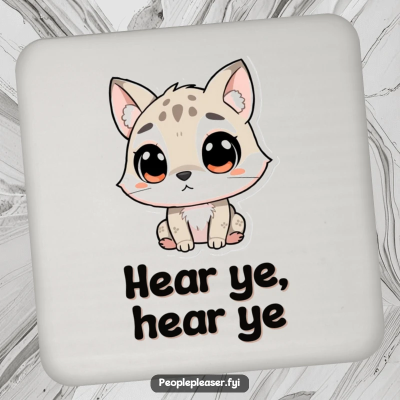 Funny Drink Coaster featuring a curious animal character with large, attentive ears, listening intently, perfect for protecting furniture with humor.