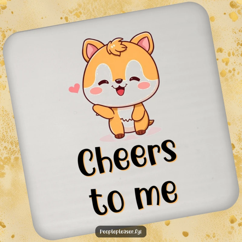 Funny Drink Coaster featuring a pleased animal character smiling happily, receiving a compliment, perfect for protecting furniture with humor.