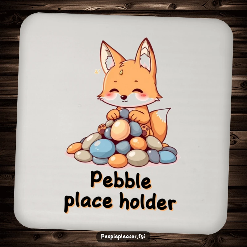 Funny fox drink coasters, displaying a pile of shiny pebbles arranged by a clever fox, adding humorous wit to surface protection.