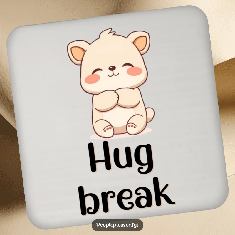 Funny Gentle Hug Coaster: A small coaster showcasing a cute animal character offering a reassuring hug, protecting surfaces.