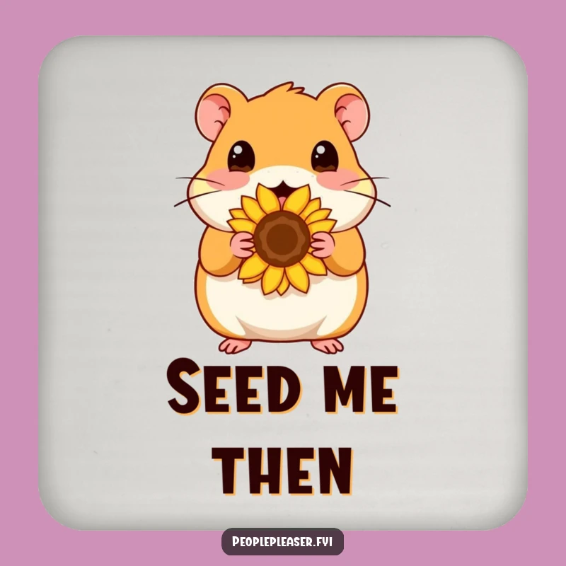Funny Hamster Seed Drink Coaster: Protect surfaces with a content hamster and its sunflower seed, a great funny gift.