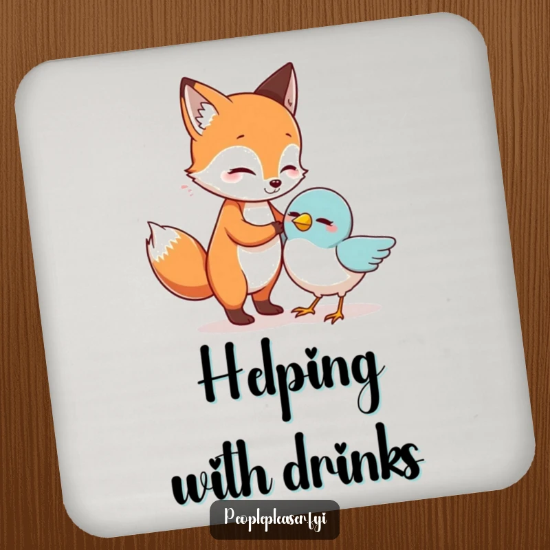 Funny Coasters: A friendly fox helps a bird, a funny and protective addition to any table.