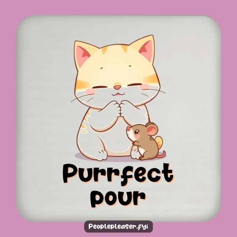 Funny Cat Grooming Mouse Coaster: Protect Surfaces with Feline Charm