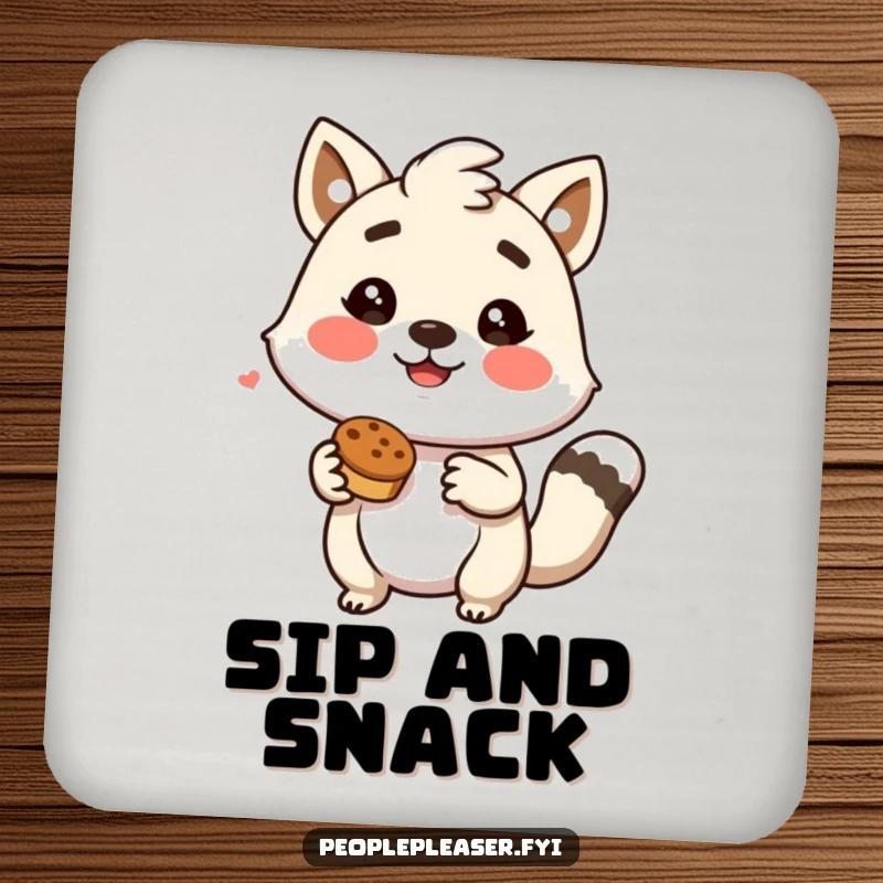 Funny drink coasters with a charming animal character offering a delectable treat, adding a touch of humor to beverages.